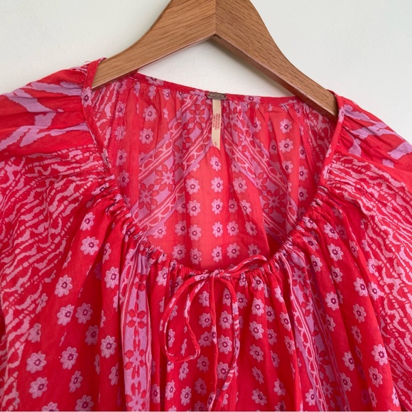 Free People Elena Red/Pink Cotton Floral Print Breezy Boho Long Sleeve S Small - Picture 5 of 13
